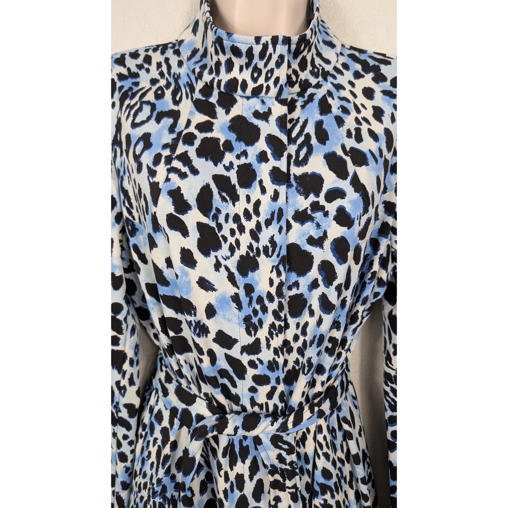 Susan‎ Graver Blue Black LK Fusion Animal Print Long Sleeve Tie Waist Coat Small